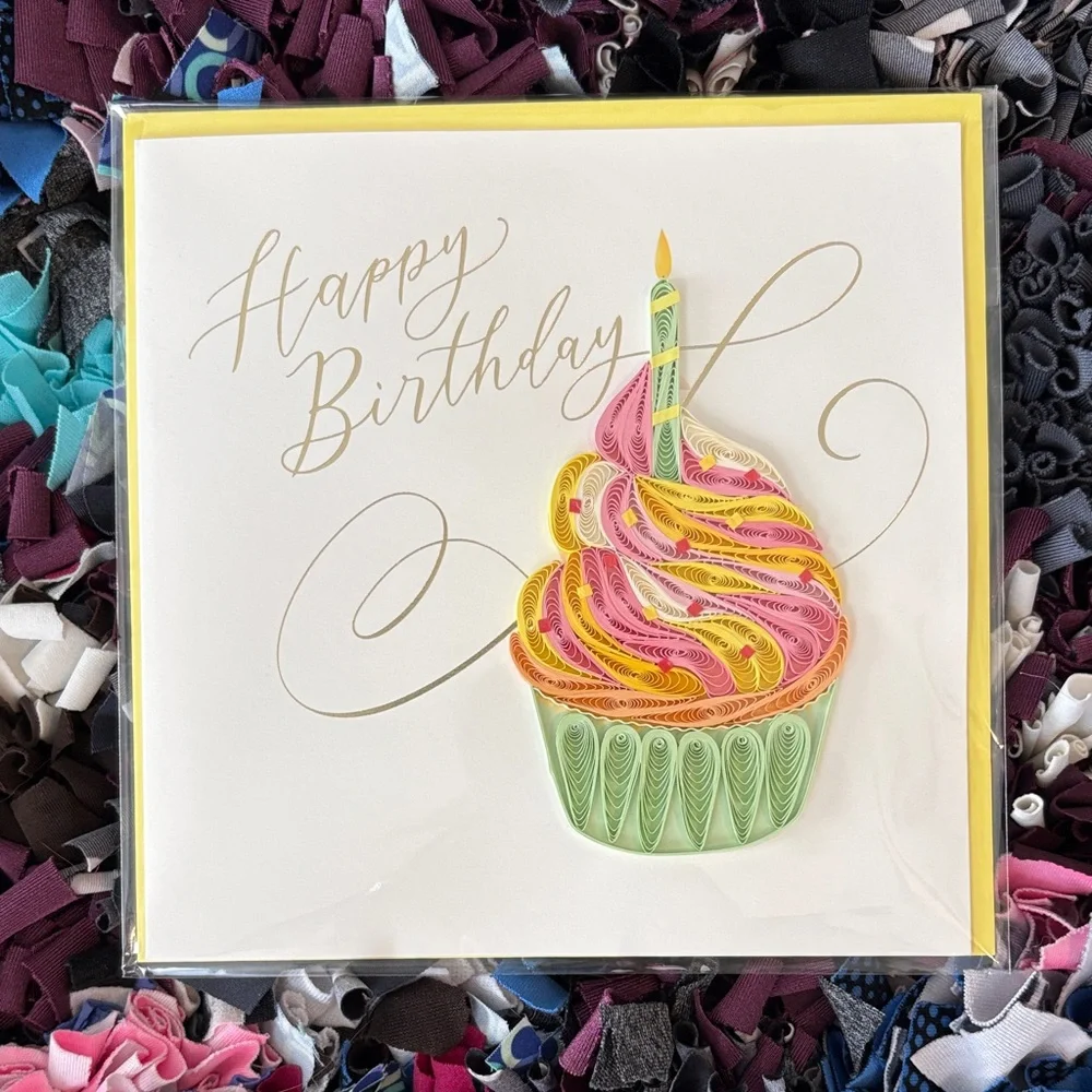 🆕Papyrus Quilled Paper Cupcake Birthday Greeting Card